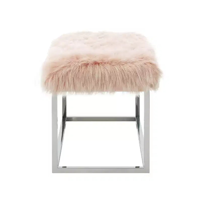 Banc Inspired Home Monet Lux en fausse fourrure et métal chromé