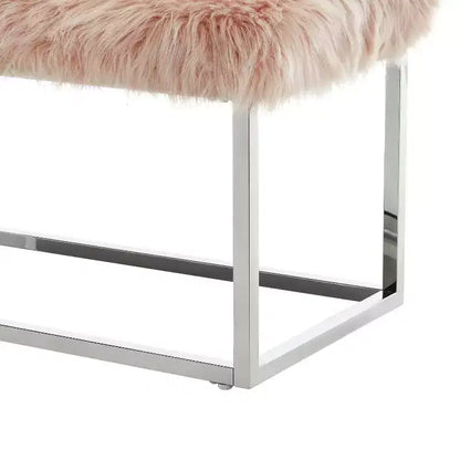 Banc Inspired Home Monet Lux en fausse fourrure et métal chromé