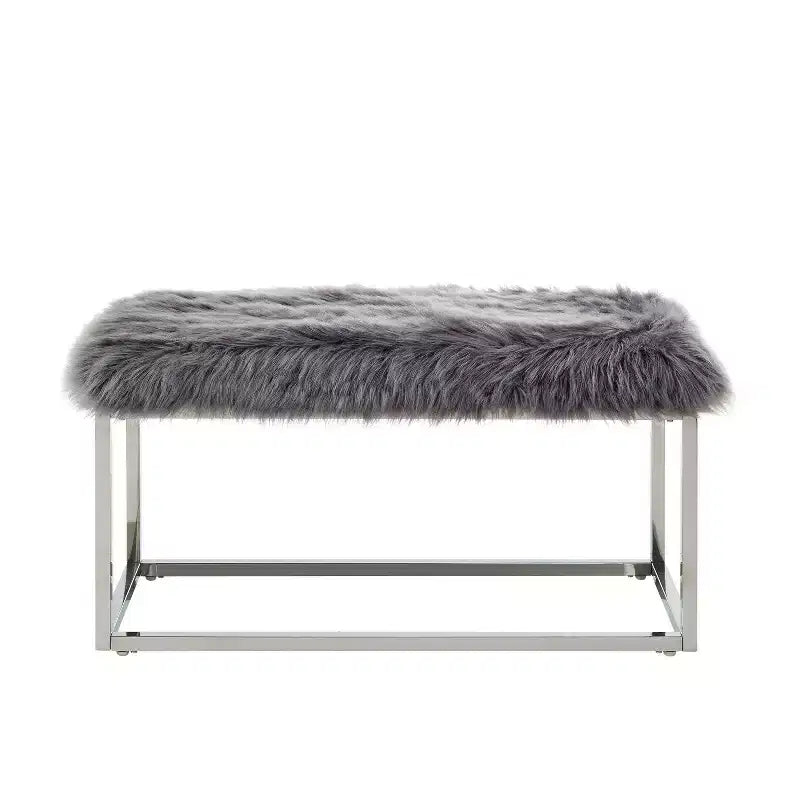 Banc Inspired Home Monet Lux en fausse fourrure et métal chromé