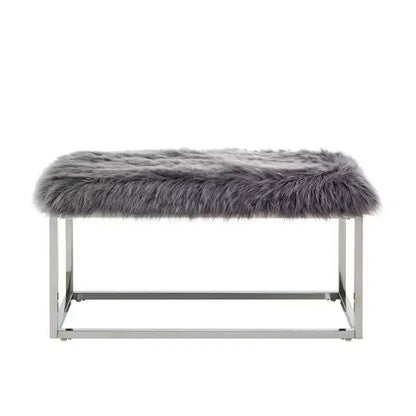 Banc Inspired Home Monet Lux en fausse fourrure et métal chromé