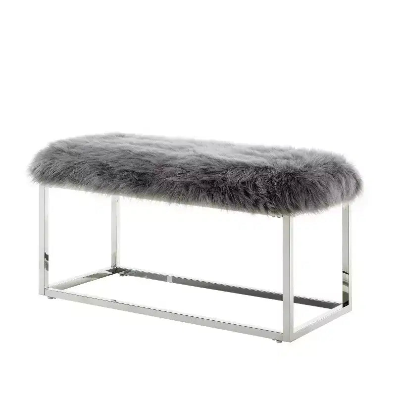 Banc Inspired Home Monet Lux en fausse fourrure et métal chromé
