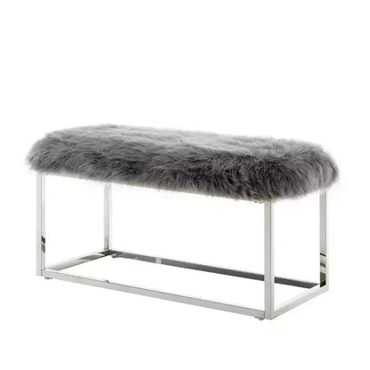 Banc Inspired Home Monet Lux en fausse fourrure et métal chromé