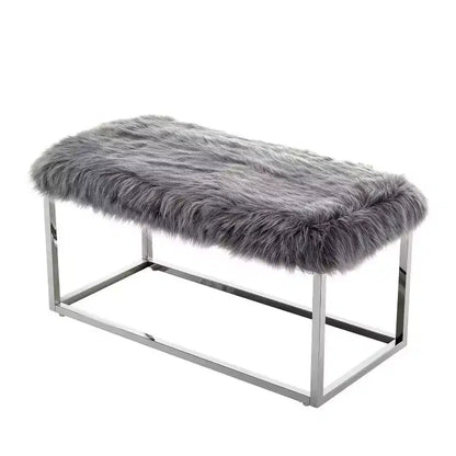 Banc Inspired Home Monet Lux en fausse fourrure et métal chromé
