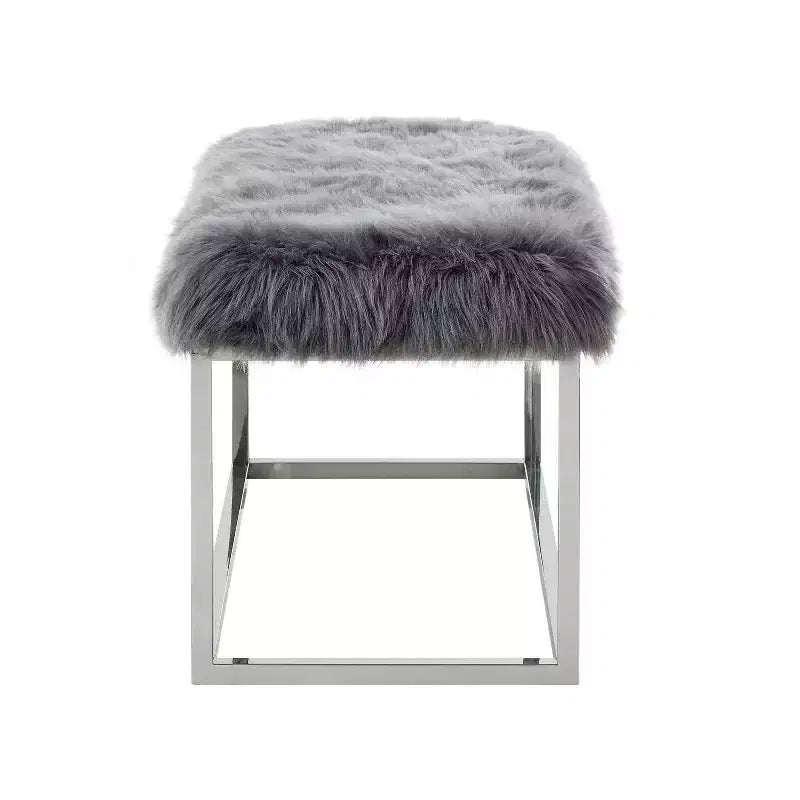 Banc Inspired Home Monet Lux en fausse fourrure et métal chromé
