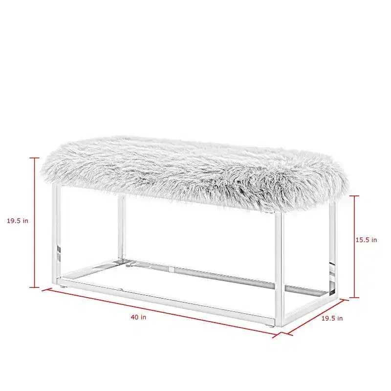 Banc Inspired Home Monet Lux en fausse fourrure et métal chromé