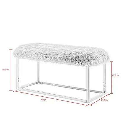 Banc Inspired Home Monet Lux en fausse fourrure et métal chromé