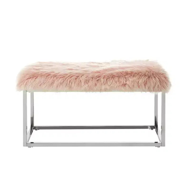 Banc Inspired Home Monet Lux en fausse fourrure et métal chromé