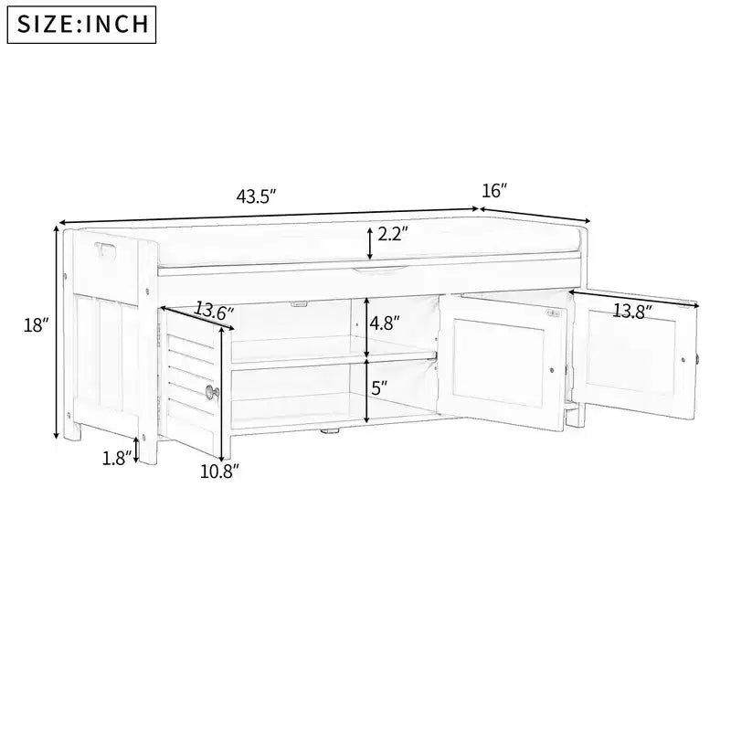 Banc de chambre AndMakers de 43,5 po avec 3 portes