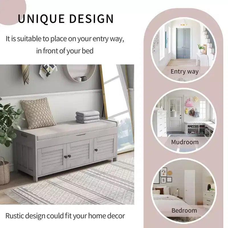 Banc de chambre AndMakers de 43,5 po avec 3 portes