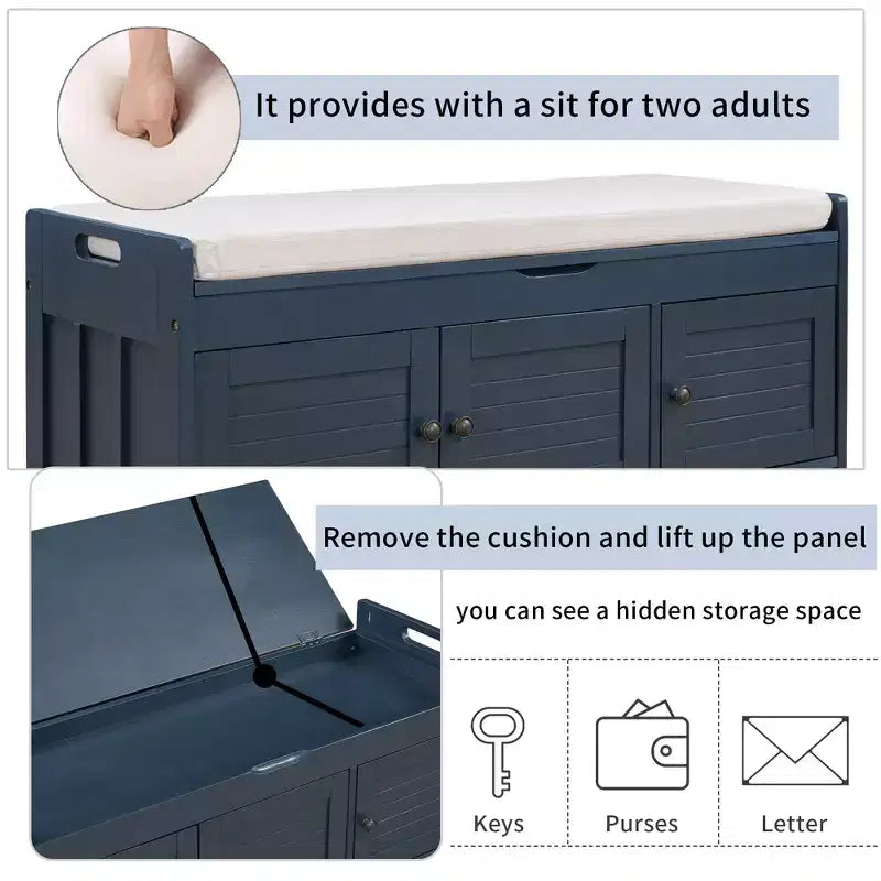 Banc de chambre AndMakers de 43,5 po avec 3 portes