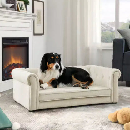 Comfort and Style for Your Pet: Beige Elevated Rectangle Dog Bed, Durable Design