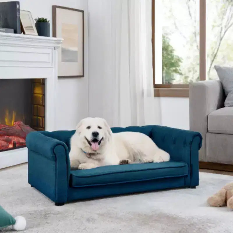 Confort et style pour votre animal : lit rectangulaire surélevé pour chien de couleur beige, design durable