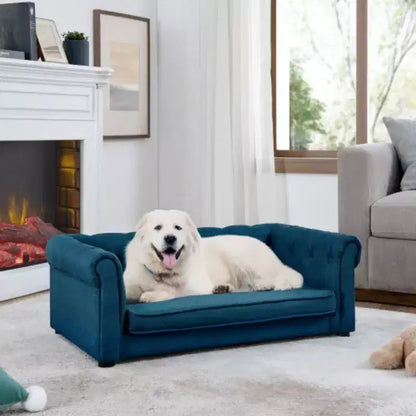 Confort et style pour votre animal : lit rectangulaire surélevé pour chien de couleur beige, design durable