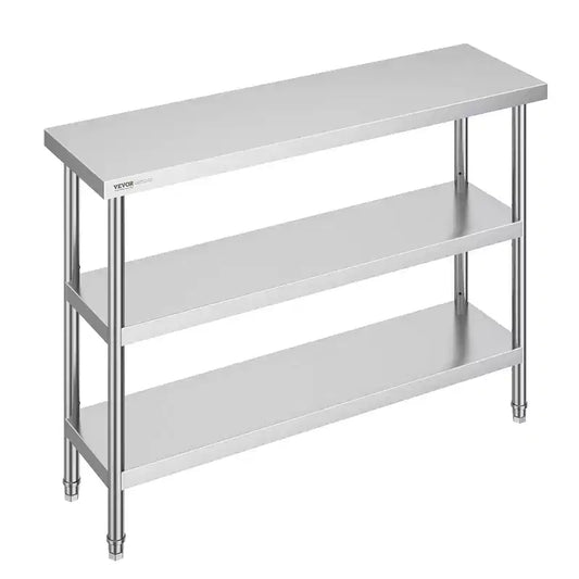 VEVOR Stainless Steel Food Prep Table, 14 x 48 x 34 Inch Commercial Kitchen Worktable, with 2 Adjustable Undershelf, Heavy Duty Prep Table