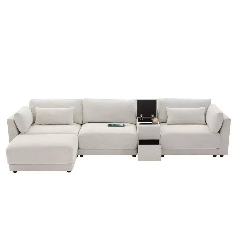 Canapé d'angle modulaire Whisen avec console de rangement et pouf mobile, assise large de 33 pouces, canapé d'angle 4 places en chenille