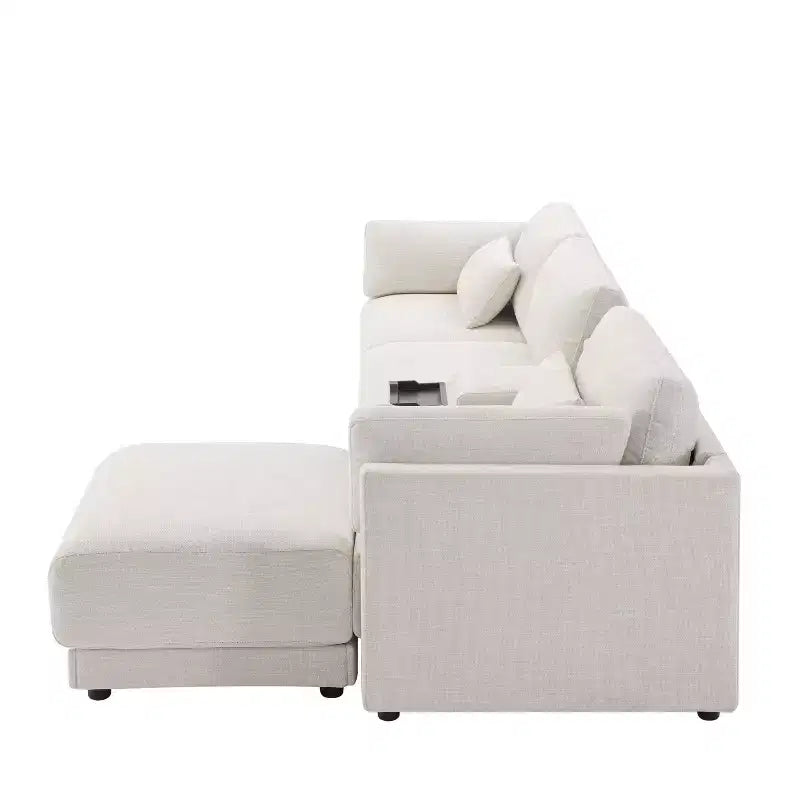 Canapé d'angle modulaire Whisen avec console de rangement et pouf mobile, assise large de 33 pouces, canapé d'angle 4 places en chenille