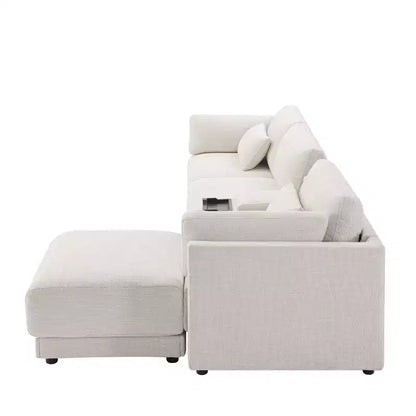 Canapé d'angle modulaire Whisen avec console de rangement et pouf mobile, assise large de 33 pouces, canapé d'angle 4 places en chenille
