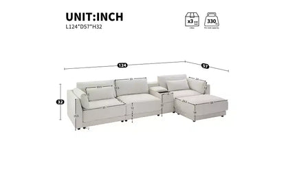 Canapé d'angle modulaire Whisen avec console de rangement et pouf mobile, assise large de 33 pouces, canapé d'angle 4 places en chenille