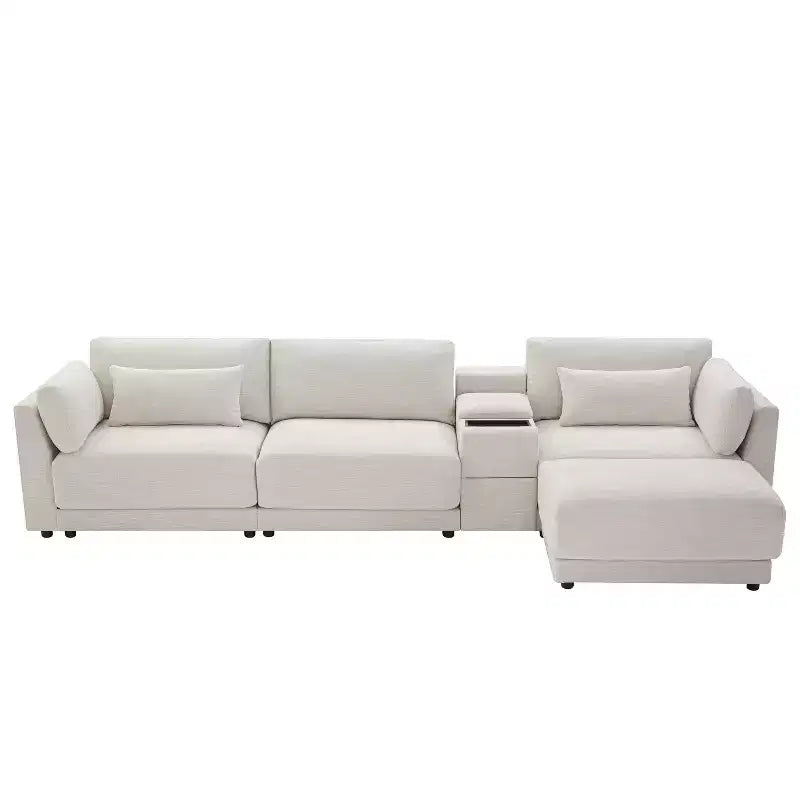 Canapé d'angle modulaire Whisen avec console de rangement et pouf mobile, assise large de 33 pouces, canapé d'angle 4 places en chenille
