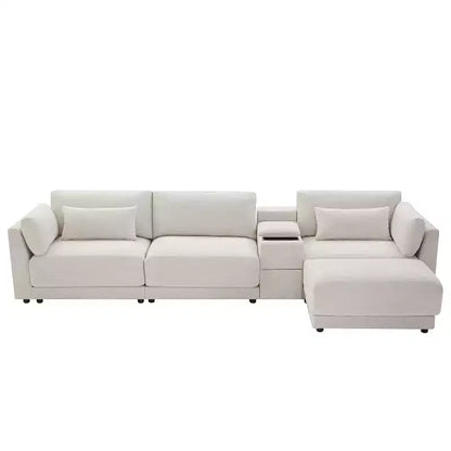 Canapé d'angle modulaire Whisen avec console de rangement et pouf mobile, assise large de 33 pouces, canapé d'angle 4 places en chenille