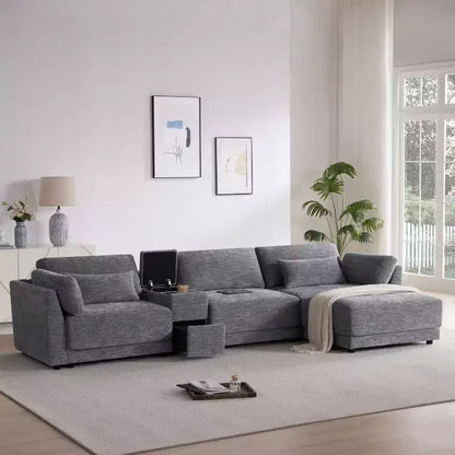Canapé d'angle modulaire Whisen avec console de rangement et pouf mobile, assise large de 33 pouces, canapé d'angle 4 places en chenille