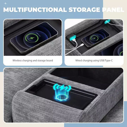 Canapé d'angle modulaire Whisen avec console de rangement et pouf mobile, assise large de 33 pouces, canapé d'angle 4 places en chenille