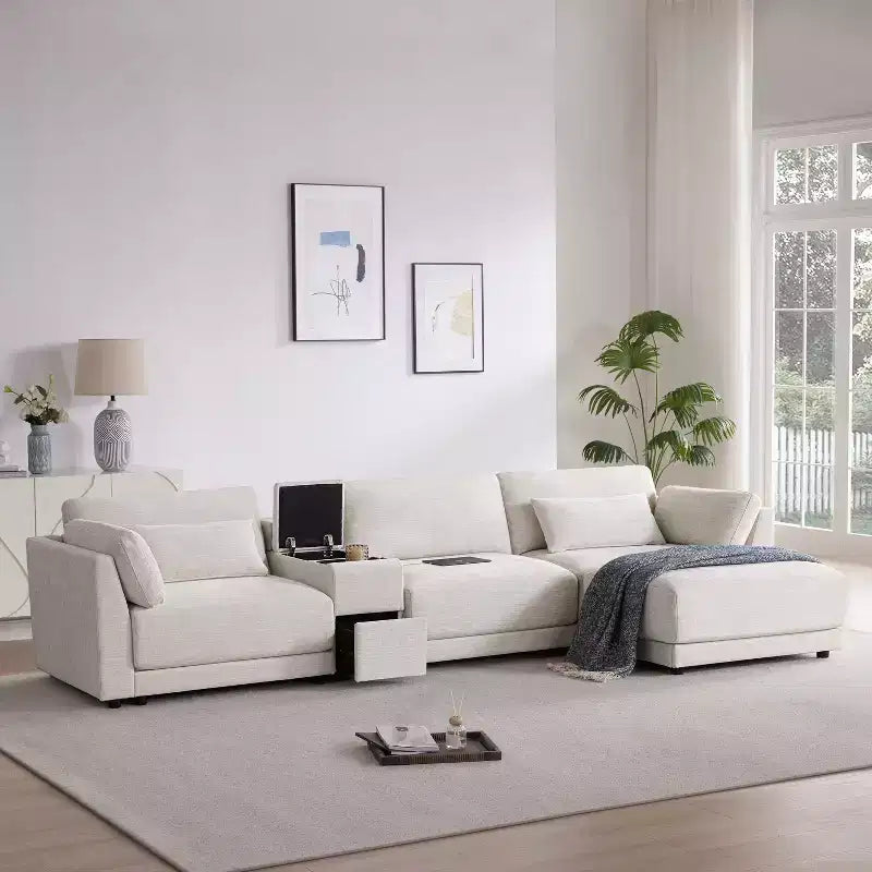 Canapé d'angle modulaire Whisen avec console de rangement et pouf mobile, assise large de 33 pouces, canapé d'angle 4 places en chenille