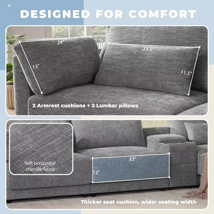 Canapé d'angle modulaire Whisen avec console de rangement et pouf mobile, assise large de 33 pouces, canapé d'angle 4 places en chenille