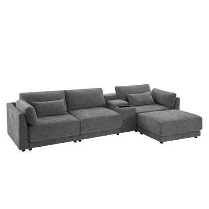 Canapé d'angle modulaire Whisen avec console de rangement et pouf mobile, assise large de 33 pouces, canapé d'angle 4 places en chenille