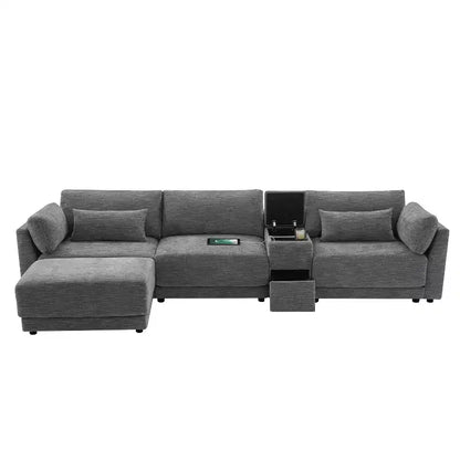 Canapé d'angle modulaire Whisen avec console de rangement et pouf mobile, assise large de 33 pouces, canapé d'angle 4 places en chenille