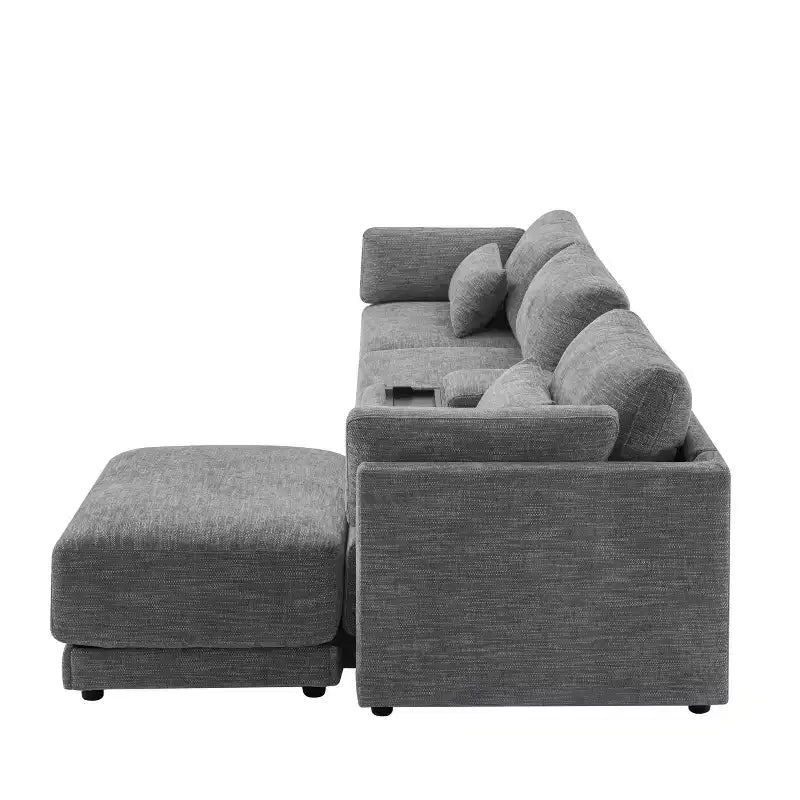 Canapé d'angle modulaire Whisen avec console de rangement et pouf mobile, assise large de 33 pouces, canapé d'angle 4 places en chenille