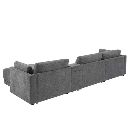 Canapé d'angle modulaire Whisen avec console de rangement et pouf mobile, assise large de 33 pouces, canapé d'angle 4 places en chenille