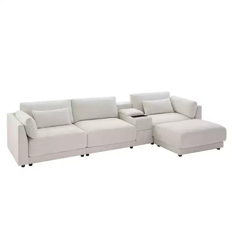 Canapé d'angle modulaire Whisen avec console de rangement et pouf mobile, assise large de 33 pouces, canapé d'angle 4 places en chenille