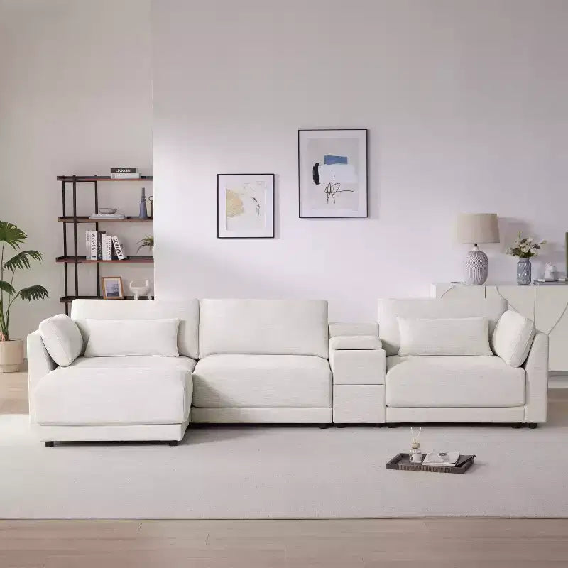 Whisen Modular Sectional Sofa with Storage Console and Movable Ottoman, 33'' Wide Seat, 4 Seat L Shaped Chenille Couch