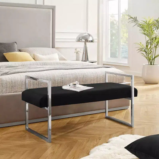 Inspired Home Dalia Velvet/PU Leather Bench with Gold/Chrome Frame
