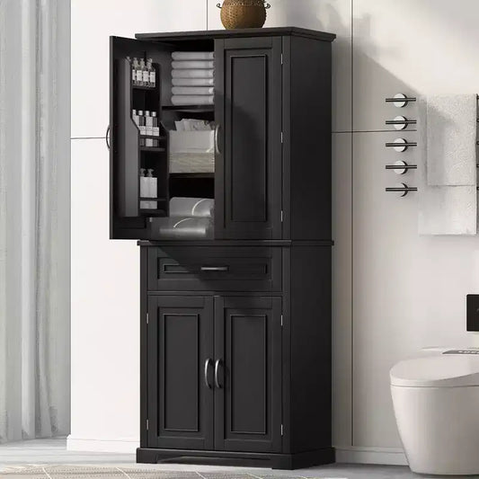 Whisen Bathroom Storage Cabinet with Doors, Adjustable Shelf and Drawer, Multiple Storage Space