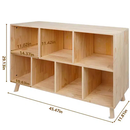 Étagère à Livres en Bois de Pin à 7 Cubes avec Pieds, Bibliothèque Ouverte Autoportante, Vitrine de Rangement au Sol, Organiseur de Rangement Ouvert pour Salon, Bureau, Salle d'Étude