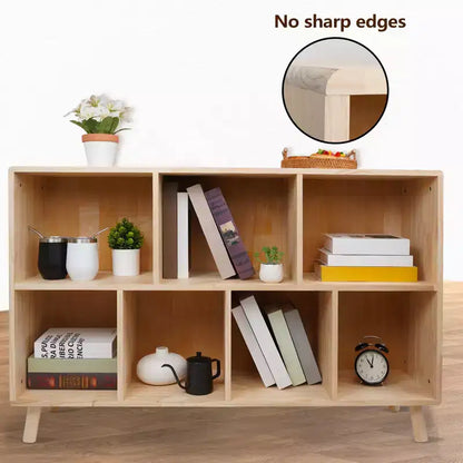 Étagère à Livres en Bois de Pin à 7 Cubes avec Pieds, Bibliothèque Ouverte Autoportante, Vitrine de Rangement au Sol, Organiseur de Rangement Ouvert pour Salon, Bureau, Salle d'Étude