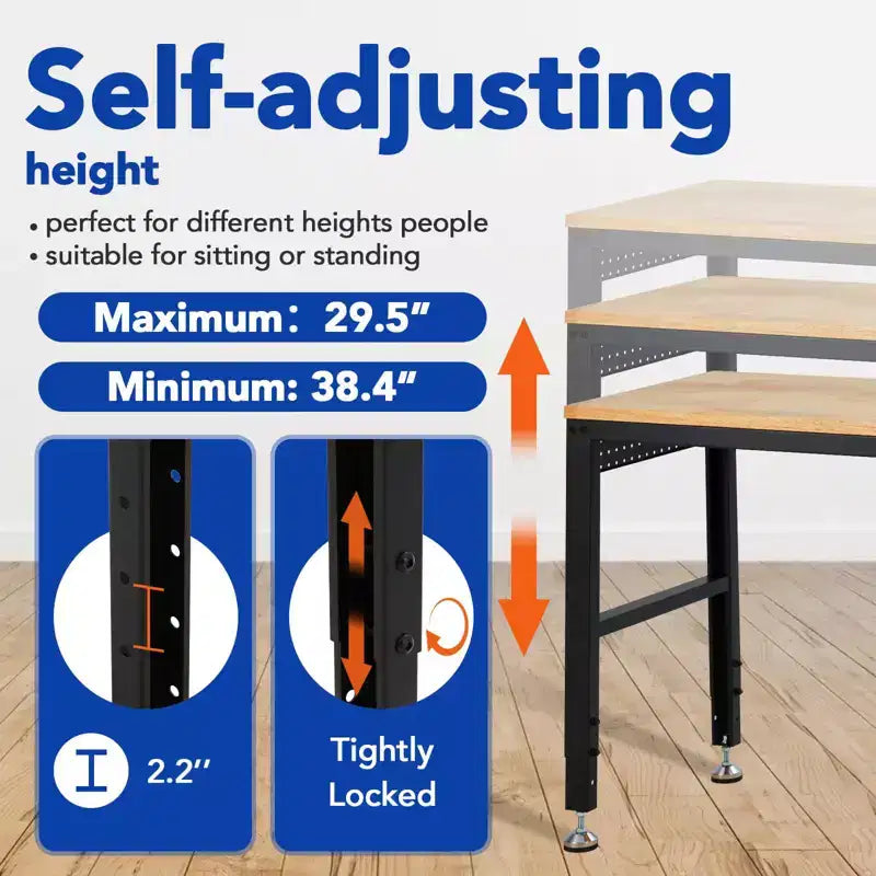 Établi réglable, capacité de charge de 907 kg, hauteur réglable de 75 à 97,5 cm, idéal pour les travaux lourds à la maison, au bureau et à l'atelier