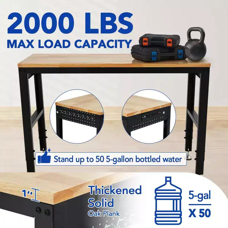 Établi réglable, capacité de charge de 907 kg, hauteur réglable de 75 à 97,5 cm, idéal pour les travaux lourds à la maison, au bureau et à l'atelier