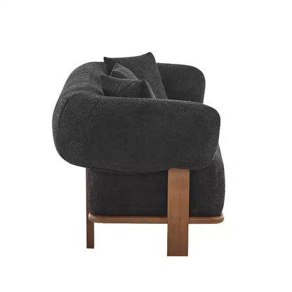 Christopher Knight Home Tadg 82 Canapé incurvé 3 places en bois d'hévéa et tissu bouclé avec 3 oreillers et accoudoirs ronds