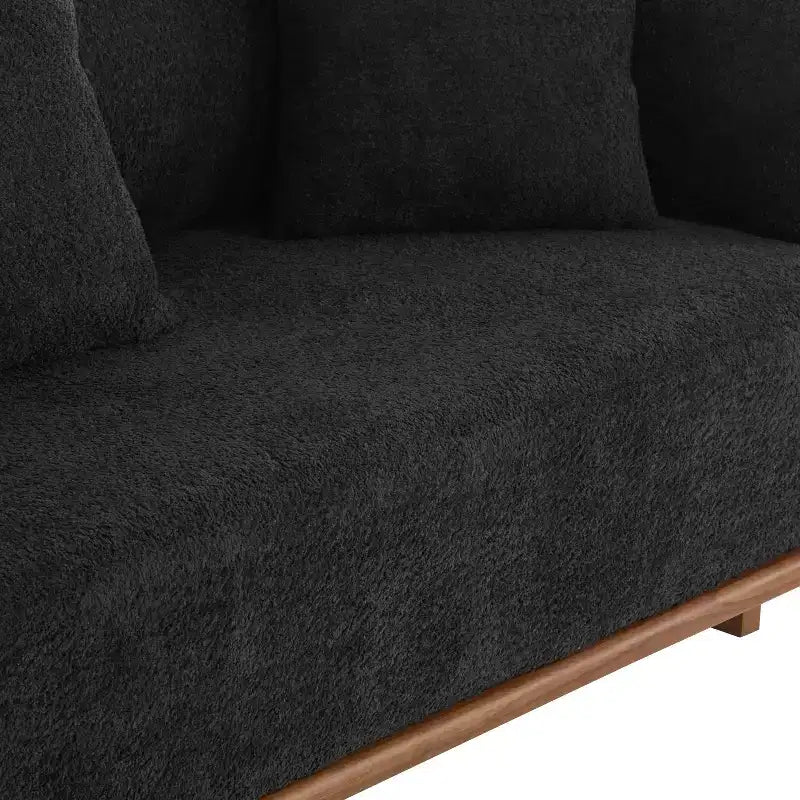 Christopher Knight Home Tadg 82 Canapé incurvé 3 places en bois d'hévéa et tissu bouclé avec 3 oreillers et accoudoirs ronds