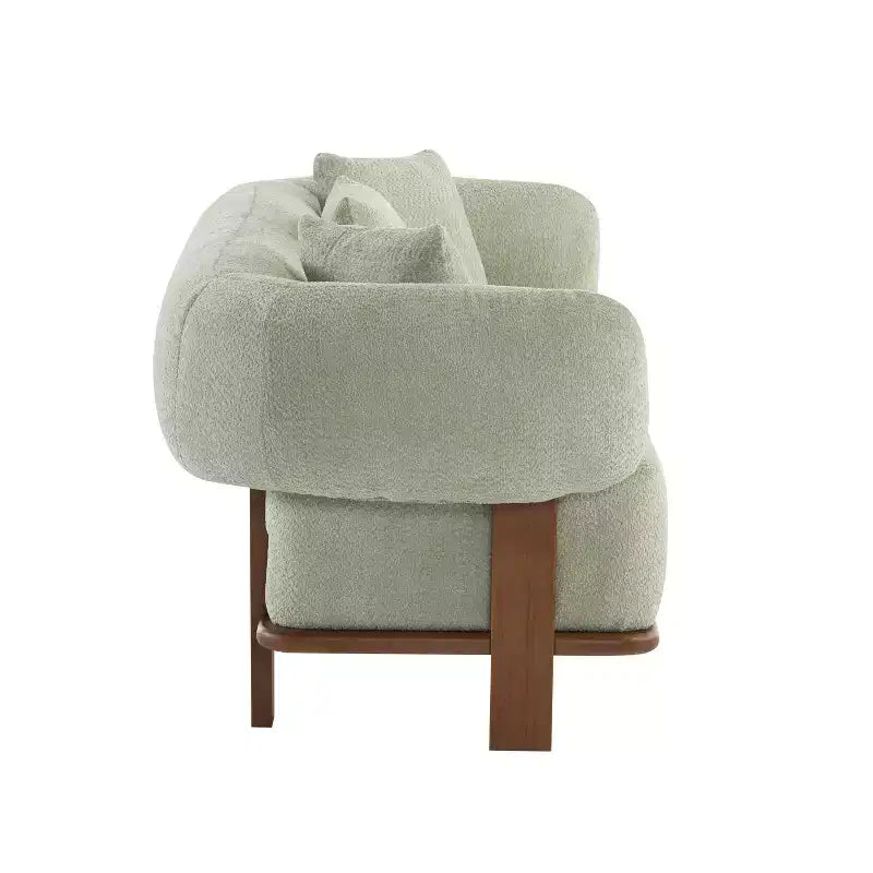 Christopher Knight Home Tadg 82 Canapé incurvé 3 places en bois d'hévéa et tissu bouclé avec 3 oreillers et accoudoirs ronds