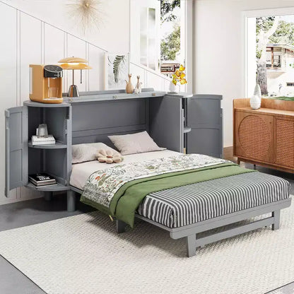 Lit Escamotable Whisen Full avec Rangement Caché et Design Tressé Moderne