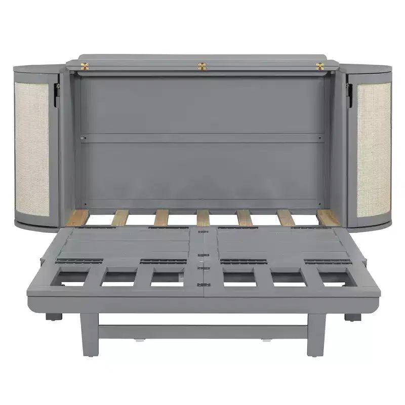 Lit Escamotable Whisen Full avec Rangement Caché et Design Tressé Moderne