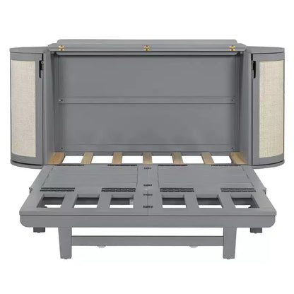 Lit Escamotable Whisen Full avec Rangement Caché et Design Tressé Moderne