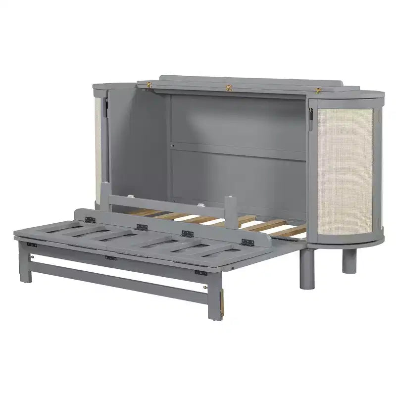 Lit Escamotable Whisen Full avec Rangement Caché et Design Tressé Moderne