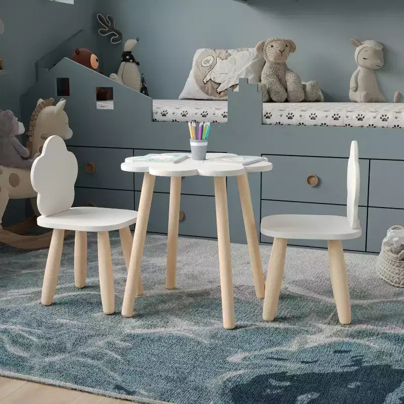 Buzz & Bloom Kids 3-Piece Wood Cloud-Shaped Table and Chairs Set