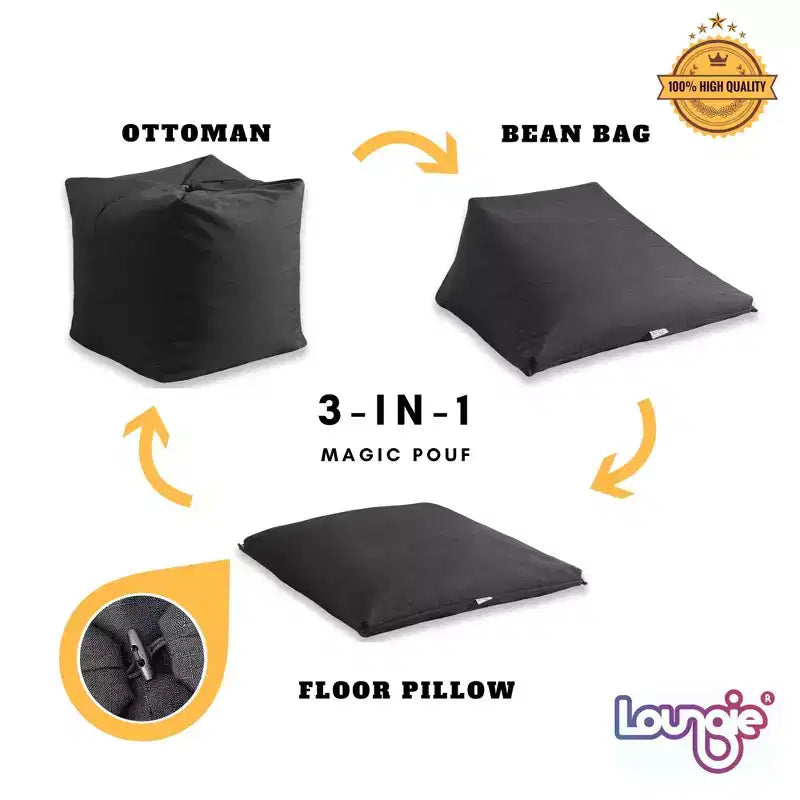Chaise/Pouf/Coussin de sol 3-en-1 Loungie