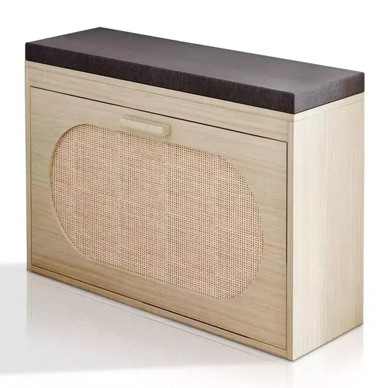 Karl Home | Banc de rangement rembourré en rotin véritable